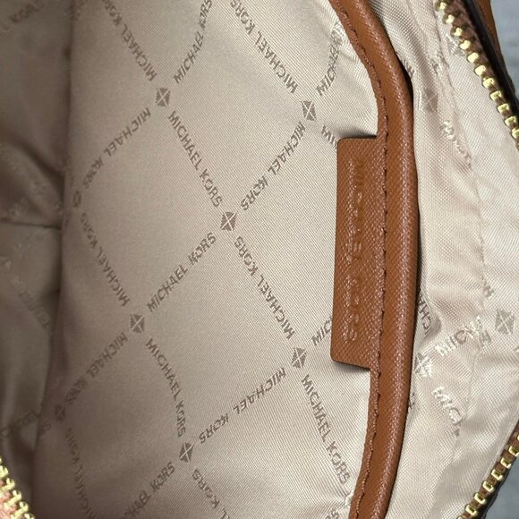 Michael Kors Jet Set Saffiano Leather Crossbody Bag Brown and Tan - Picture 3 of 4